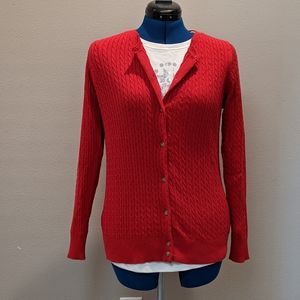 Women's Medium L.L. Bean Red mini cable cardigan